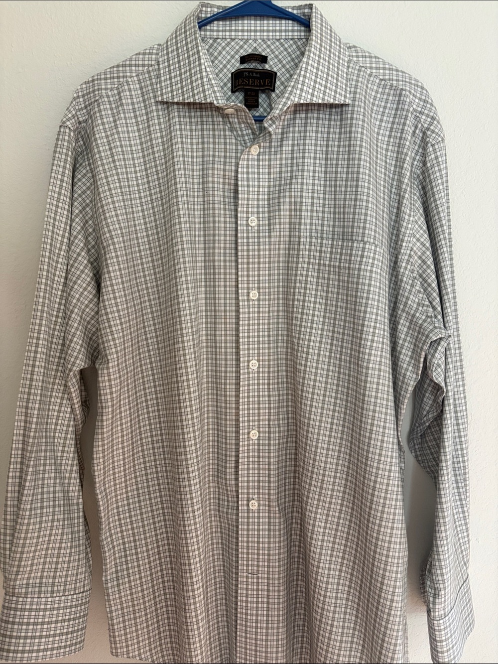 Jos. A. Bank Reserve Men’s Gray, Green and White Checked Dress Shirt
